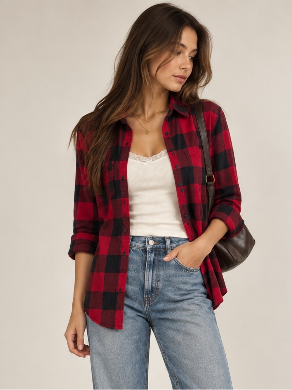 SO Red Black Buffalo Plaid 100% Cotton Flannel Button Down Shirt S